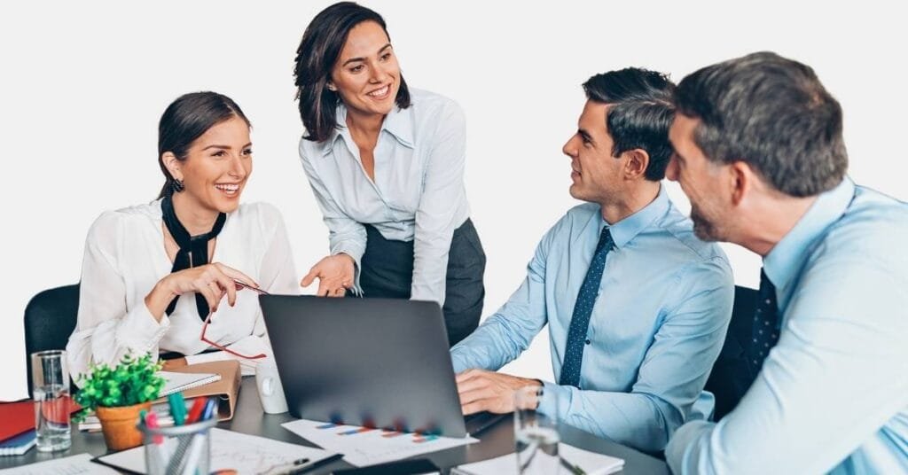 a group of people around a table