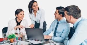 a group of people around a table