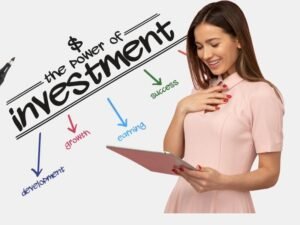 A young girl reading investment strategies in her I-pad.