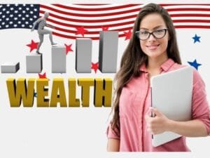 Wealth before turning 30. A young professional lady with laptop.