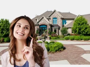 Happy woman imagining her dream home, made possible through FHA loans for bad credit.