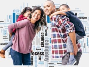 Best Insurance Options : A happy family with insurance-related topics in the background.