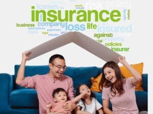 Best Insurance Option: A family sitting together under a symbolic roof, representing protection through insurance. Title: Best Insurance Options for Complete Family Coverage.