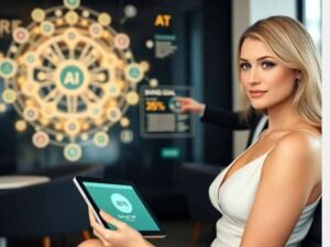 AI Powered Banking Assistance: A computer screen displaying interactive graphs and charts generated by an AI banking platform.