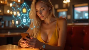 Blonde woman checking mobile banking security features — Are Banking Apps Safe in 2025?