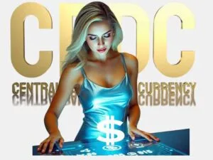 A person using a tablet interface highlighting Central Bank Digital Currencies in a futuristic financial dashboard.