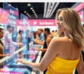 Illustration of people collaborating around a digital dashboard highlighting Embedded Finance solutions