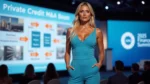 Female speaker presenting on Private Credit and M&A Boom at 2025 Financial Summit