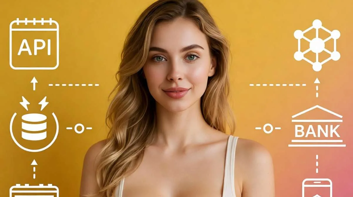Woman with banking and API graphics